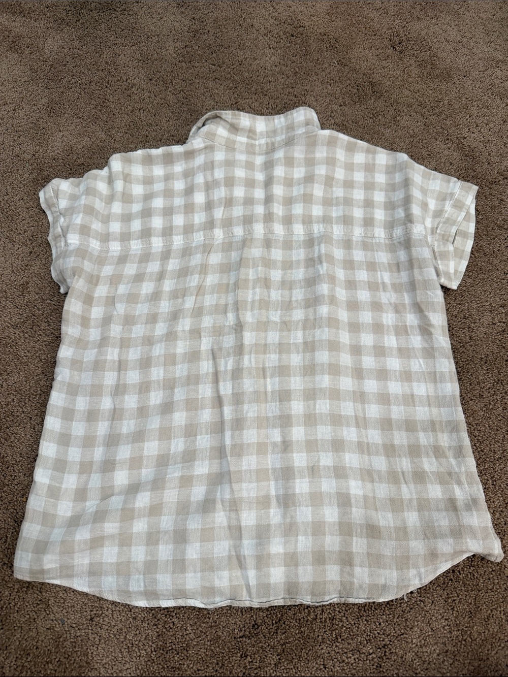 Marine Layer Beige and White Checked Linen Button-Up Blouse - Picture 3 of 5